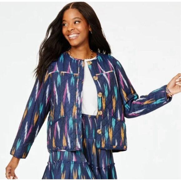 ROBERTA ROLLER RABBIT Ikat Quilted Holly Navy‎ Multi Jacket NWT $198 - Picture 1 of 9
